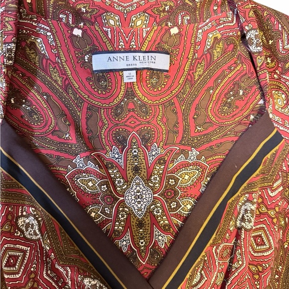 💙Anne Klein Red and Brown Paisley Dress - Picture 4 of 7